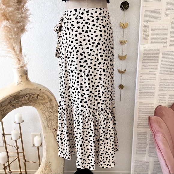 AQUA Spotted Ruffled Wrap Midi Skirt - Picture 11 of 15